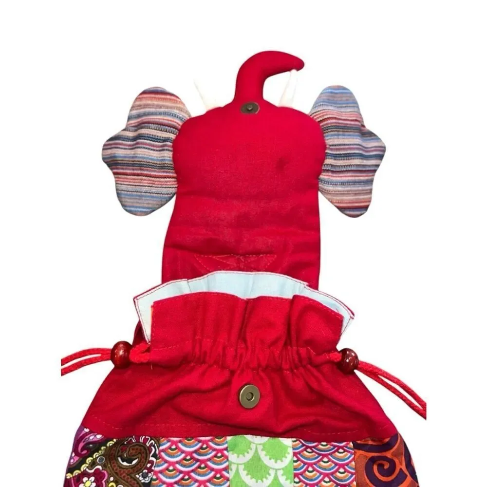 Kids Elephant Backpack Patchwork Boho Drawstring Bag Colorful Novelty Toddler